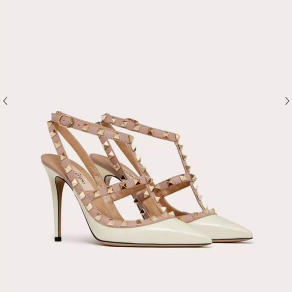New VALENTINO GARAVANI sz 41 white ROCKSTUD PATENT ROCKSTUD CAGED PUMP 100MM
